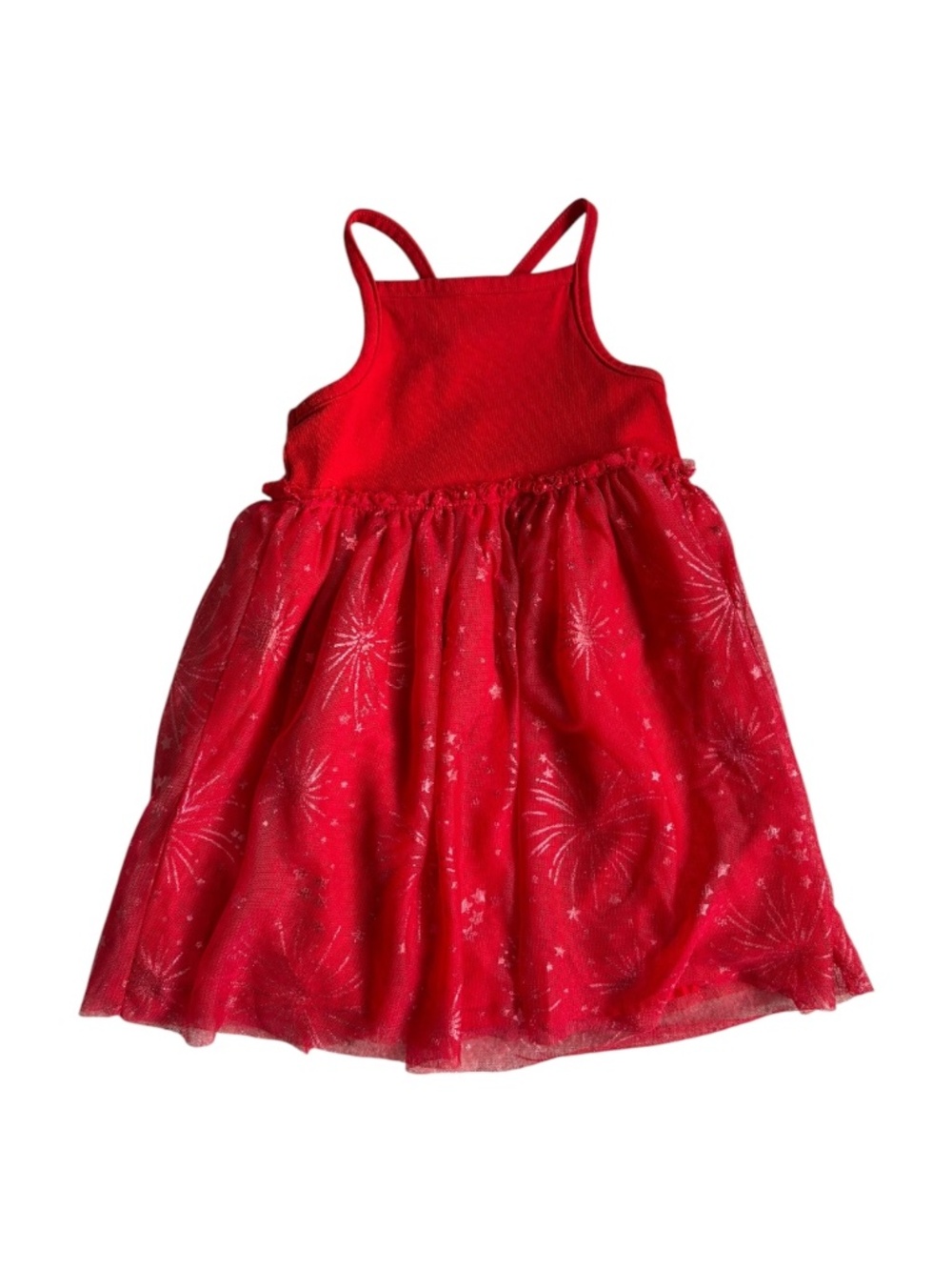 Cat & Jack Girls 3T Red Fireworks Tulle Dress Fourth of July Party